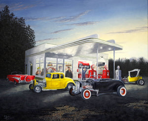Evening Hot Rods Stretched Canvas Artwork by Dan Reid