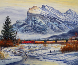 Passing Mount Rundle Stretched Canvas Artwork by Dan Reid