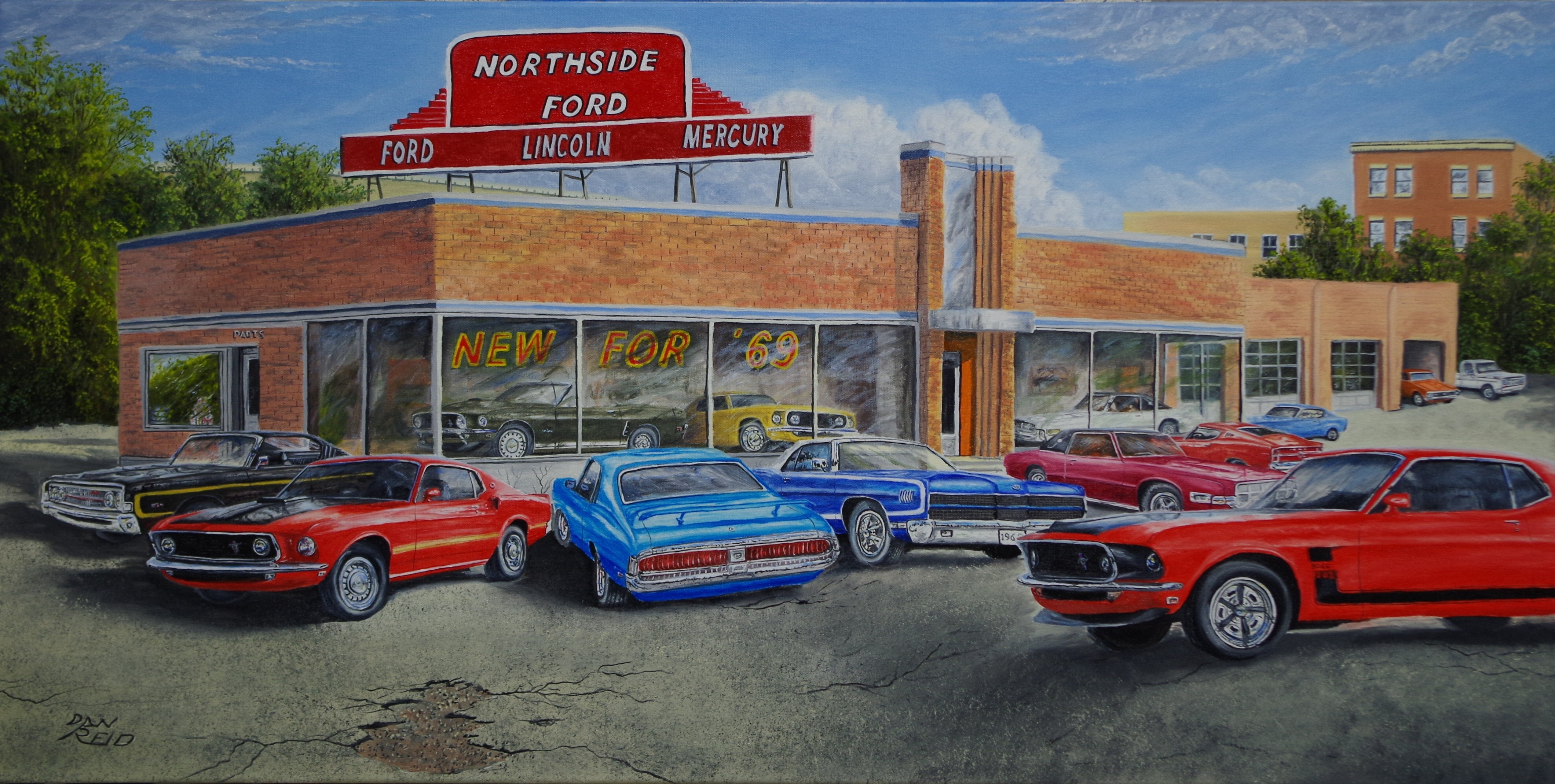 Ford Dealership 1969 Stretched Canvas Artwork by Dan Reid 17-09