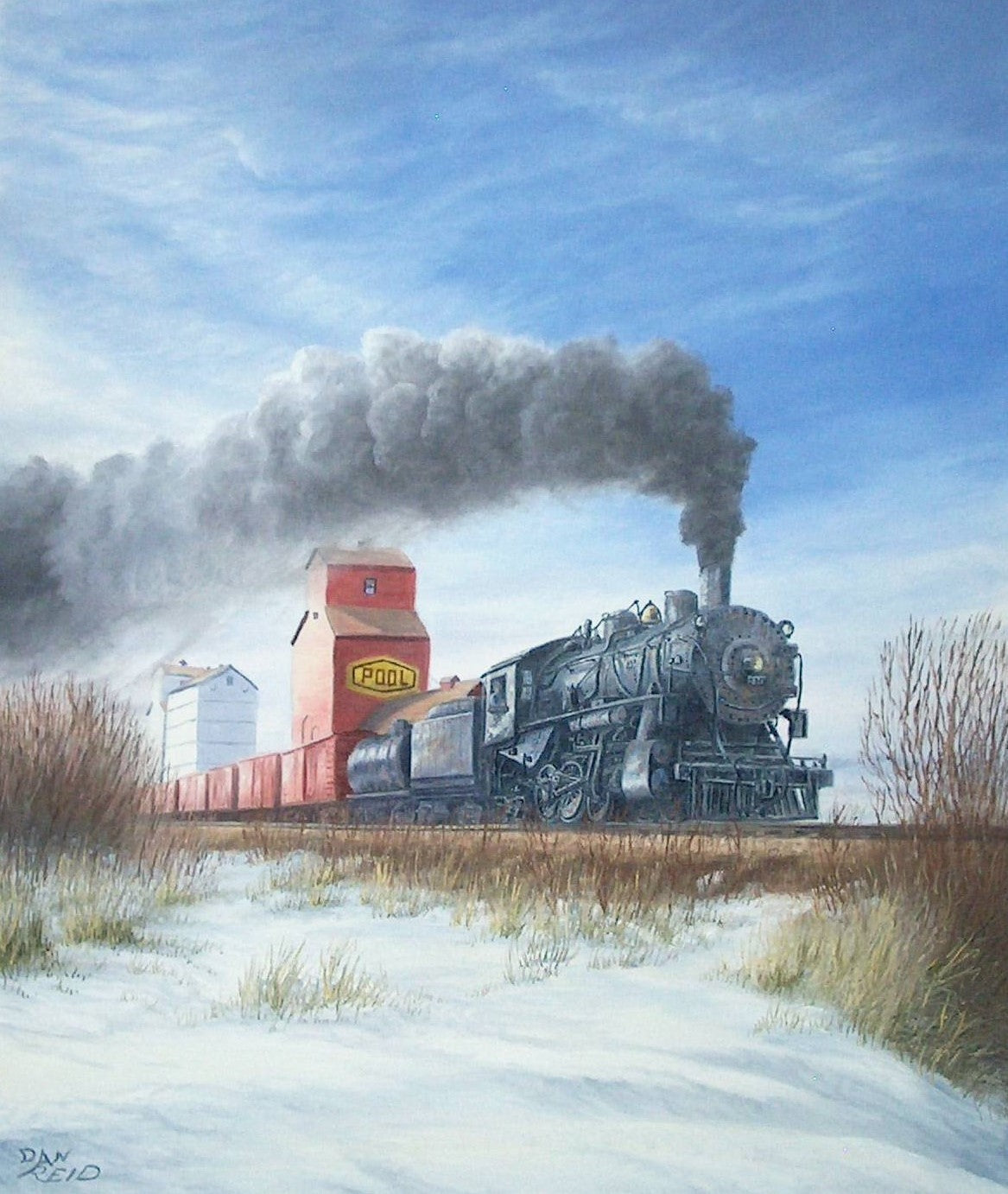 Steam and Snow Stretched Canvas Artwork by Dan Reid
